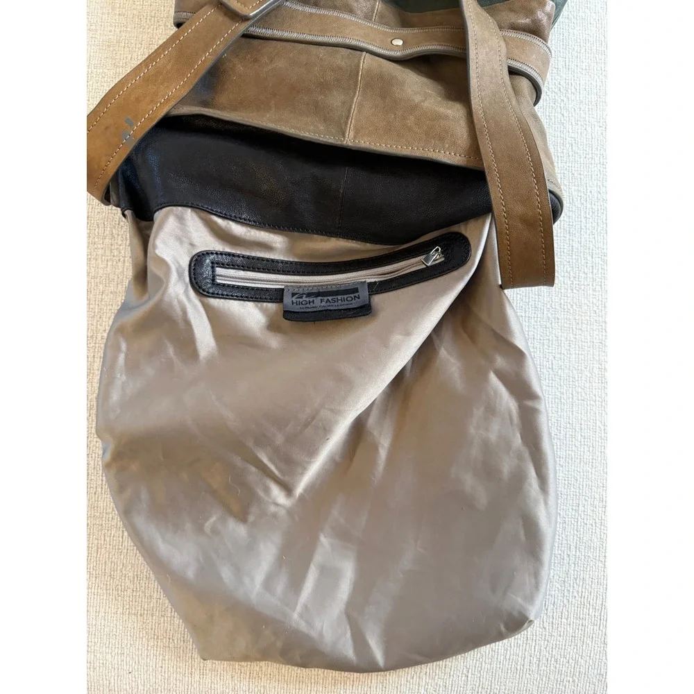 High Fashion Genuine Italian Leather Hobo Bag Patchwork Multicolor Slouchy Large